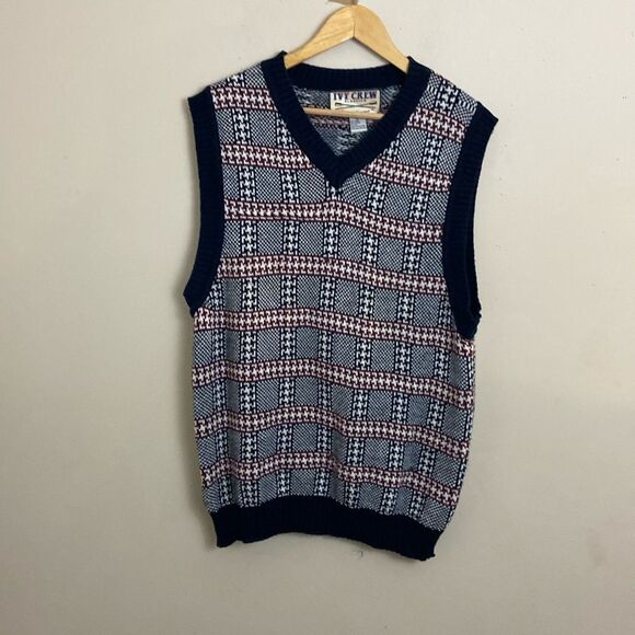 Ivy Crew Ramie Cotton V-neck Houndstooth Sweater Vest size XL Preppy Vintage - Picture 1 of 7
